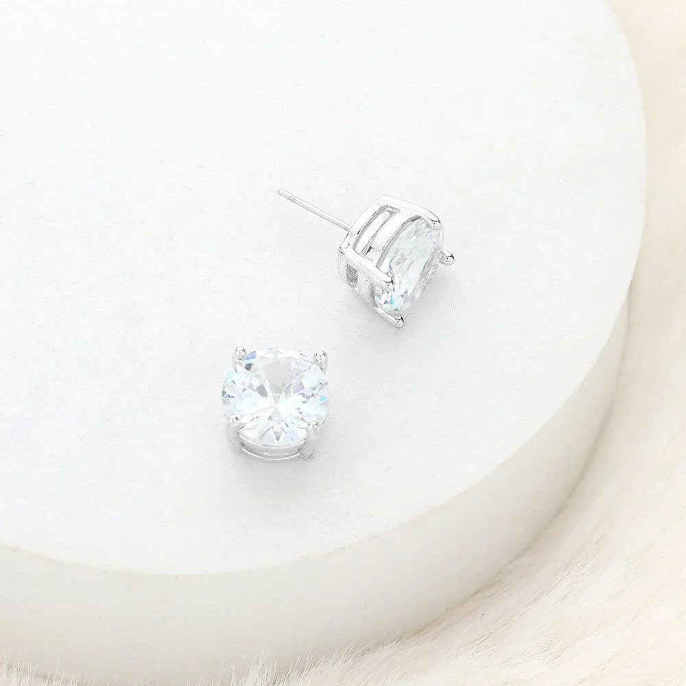 Clear 11mm Round Cut Crystal Cubic Zirconia CZ Stud Earrings with Clear Box - Jewelry Store by Erik Rayo