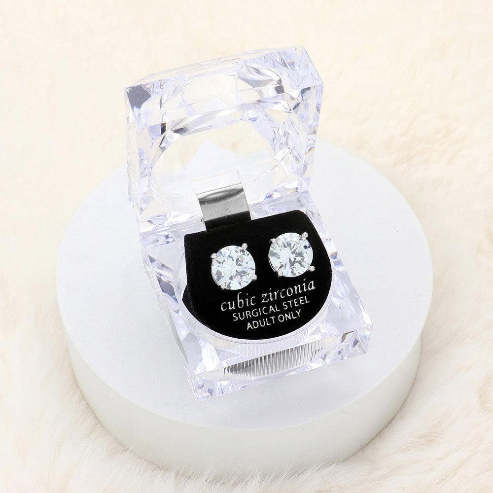 Clear 11mm Round Cut Crystal Cubic Zirconia CZ Stud Earrings with Clear Box - Jewelry Store by Erik Rayo
