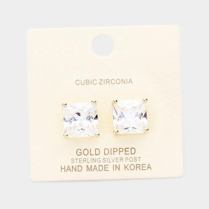 Gold Gold Dipped 11mm Cubic Zirconia Square Stud Earrings - Jewelry Store by Erik Rayo