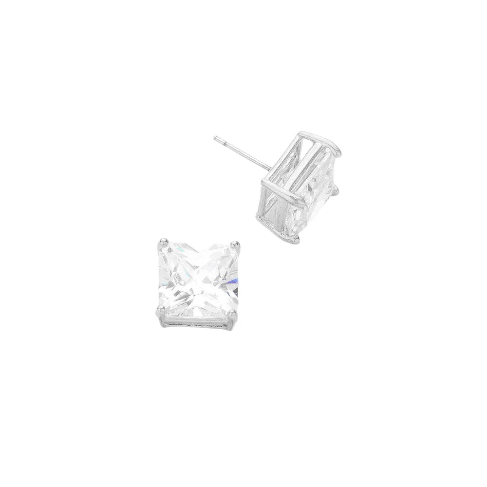 Clear 11mm Square Crystal Cubic Zirconia CZ Stud Earrings with Clear Box - Jewelry Store by Erik Rayo
