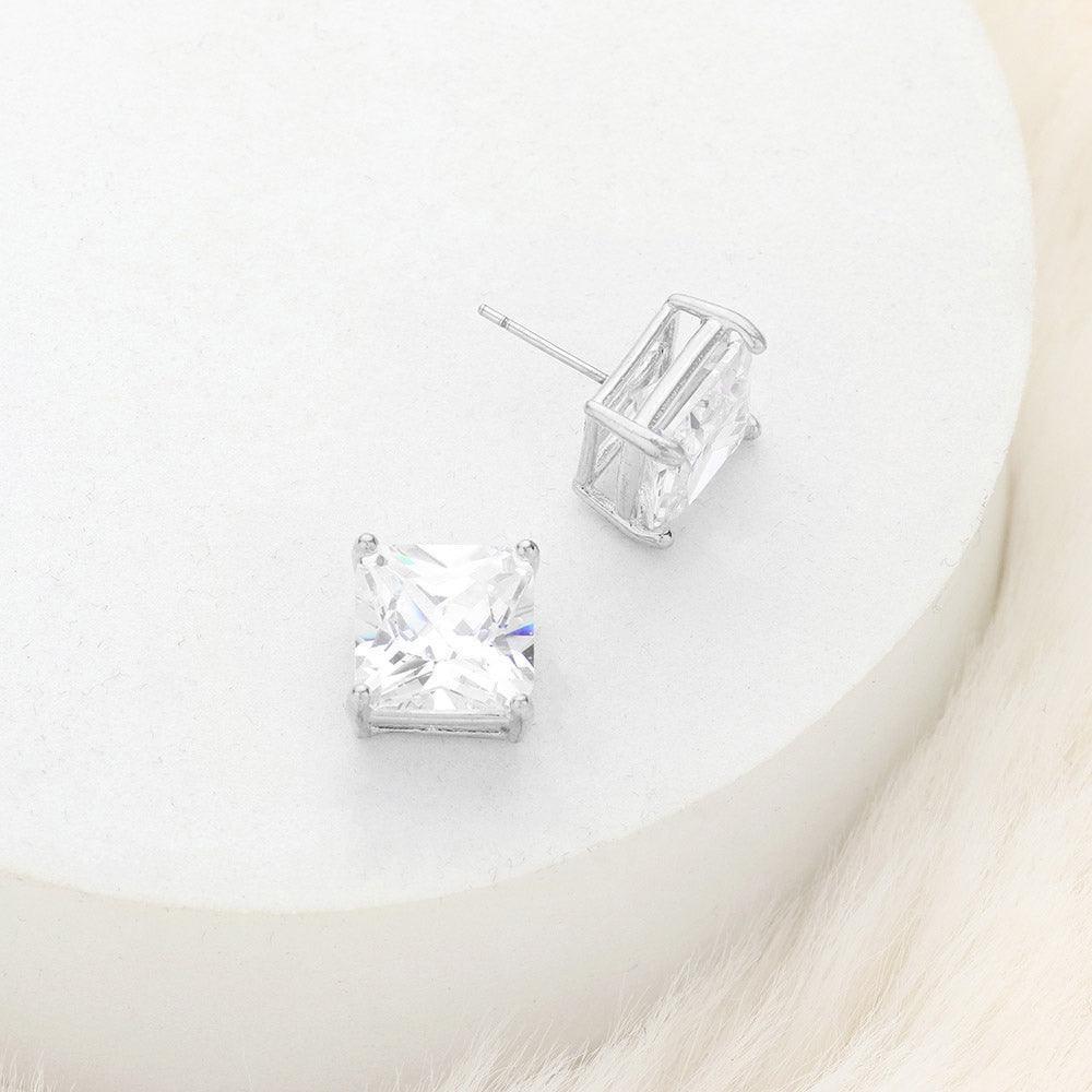Clear 11mm Square Crystal Cubic Zirconia CZ Stud Earrings with Clear Box - Jewelry Store by Erik Rayo