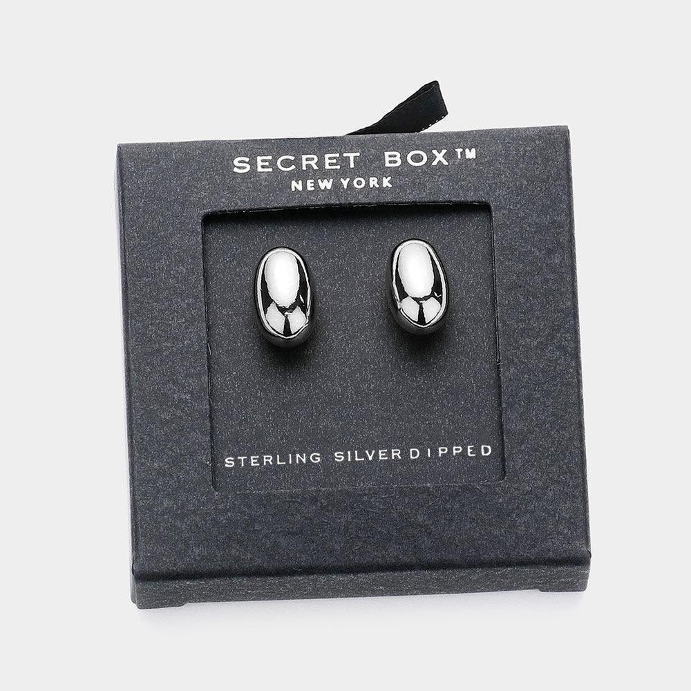 White Sterling Silver Dipped Metal Bean Stud Earrings - Jewelry Store by Erik Rayo