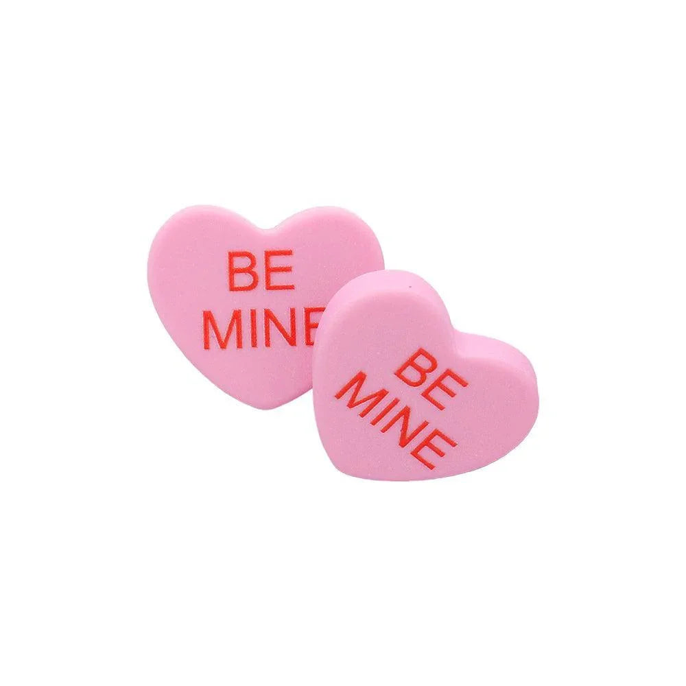 Lavender BE MINE Message Heart Stud Earrings - Jewelry Store by Erik Rayo