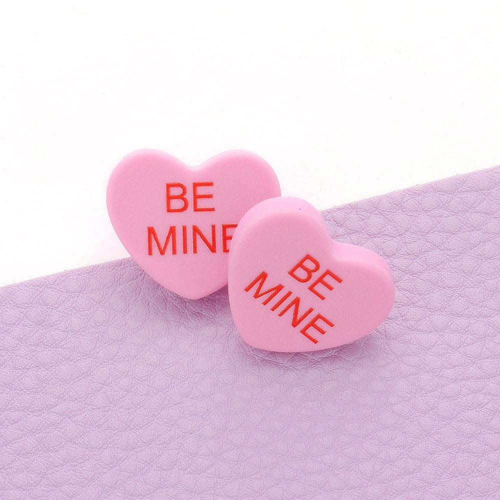 Lavender BE MINE Message Heart Stud Earrings - Jewelry Store by Erik Rayo