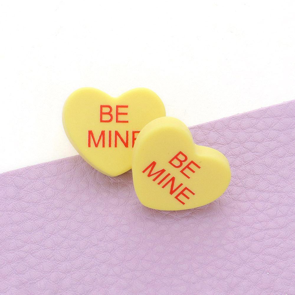 Yellow BE MINE Message Heart Stud Earrings - Jewelry Store by Erik Rayo