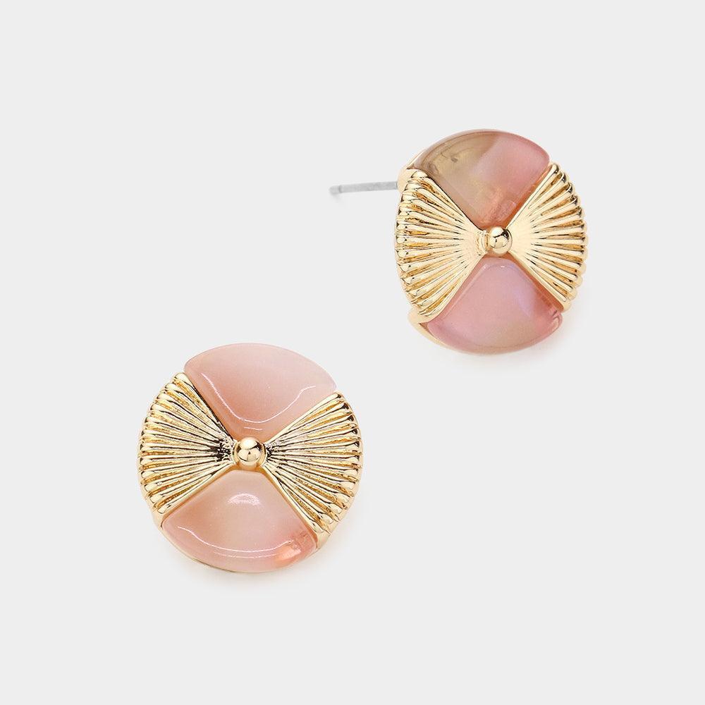 Peach Celluloid Acetate Accented Round Stud Earrings - Jewelry Store by Erik Rayo
