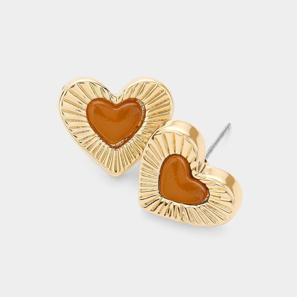 Celluloid Acetate Tortoise Heart Centered Stud Earrings - Jewelry Store by Erik Rayo