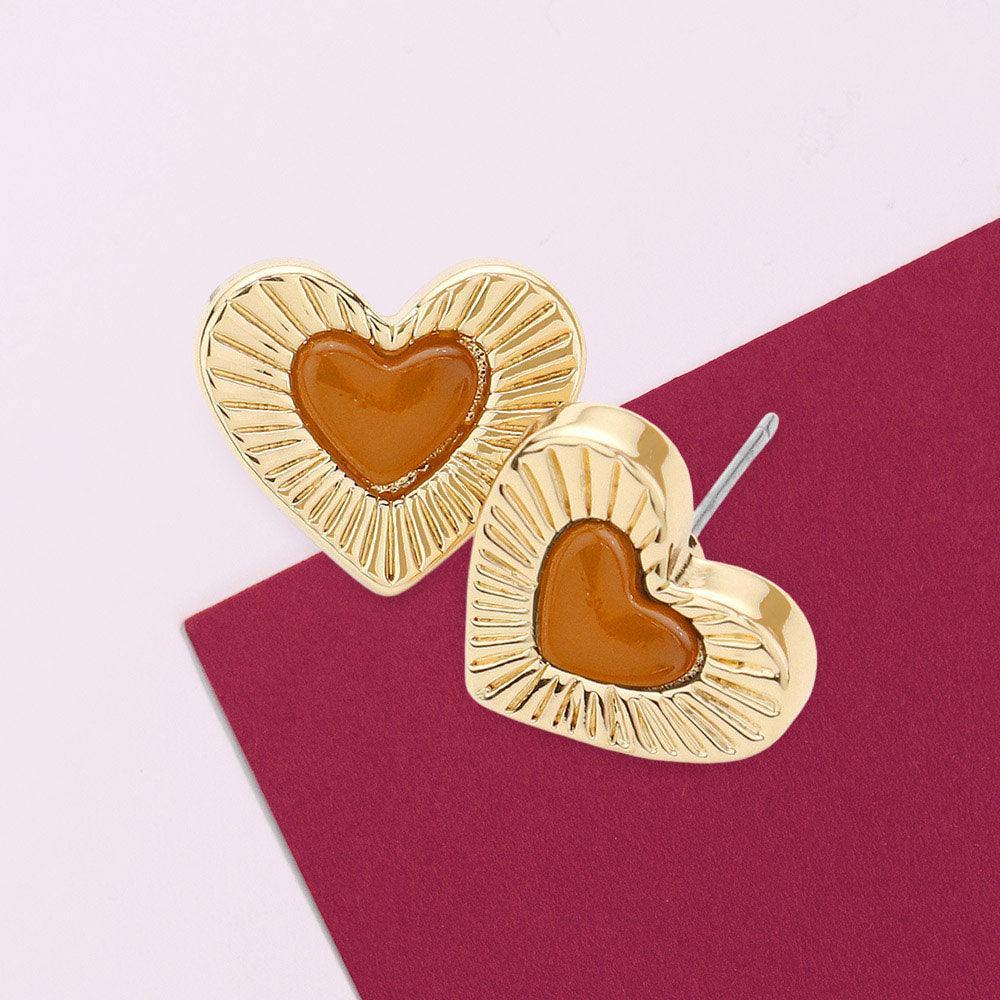 Celluloid Acetate Tortoise Heart Centered Stud Earrings - Jewelry Store by Erik Rayo