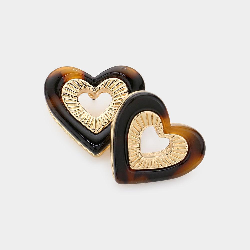 Celluloid Acetate Tortoise Heart Stud Earrings - Jewelry Store by Erik Rayo