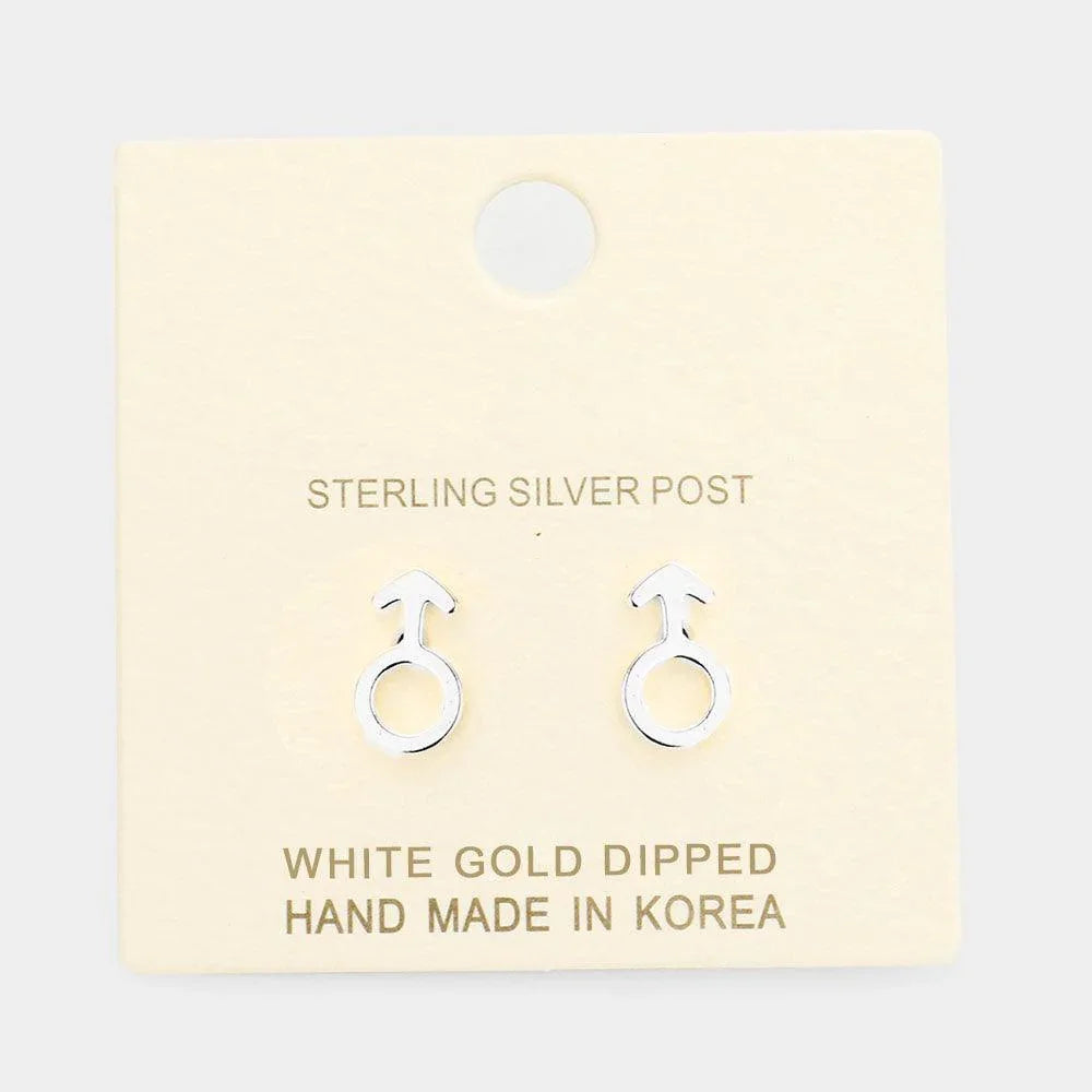Silver White Gold Dipped Male Astrological Sign Stud Earrings - Jewelry Store by Erik Rayo