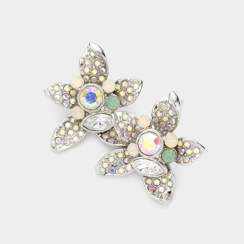 Crystal Pave Flower Stud Earrings - Jewelry Store by Erik Rayo