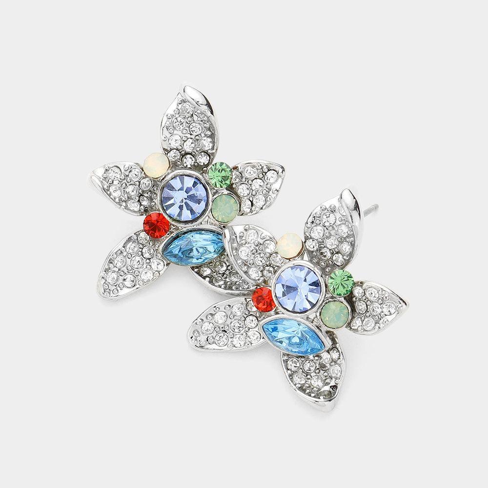 Crystal Pave Flower Stud Earrings - Jewelry Store by Erik Rayo