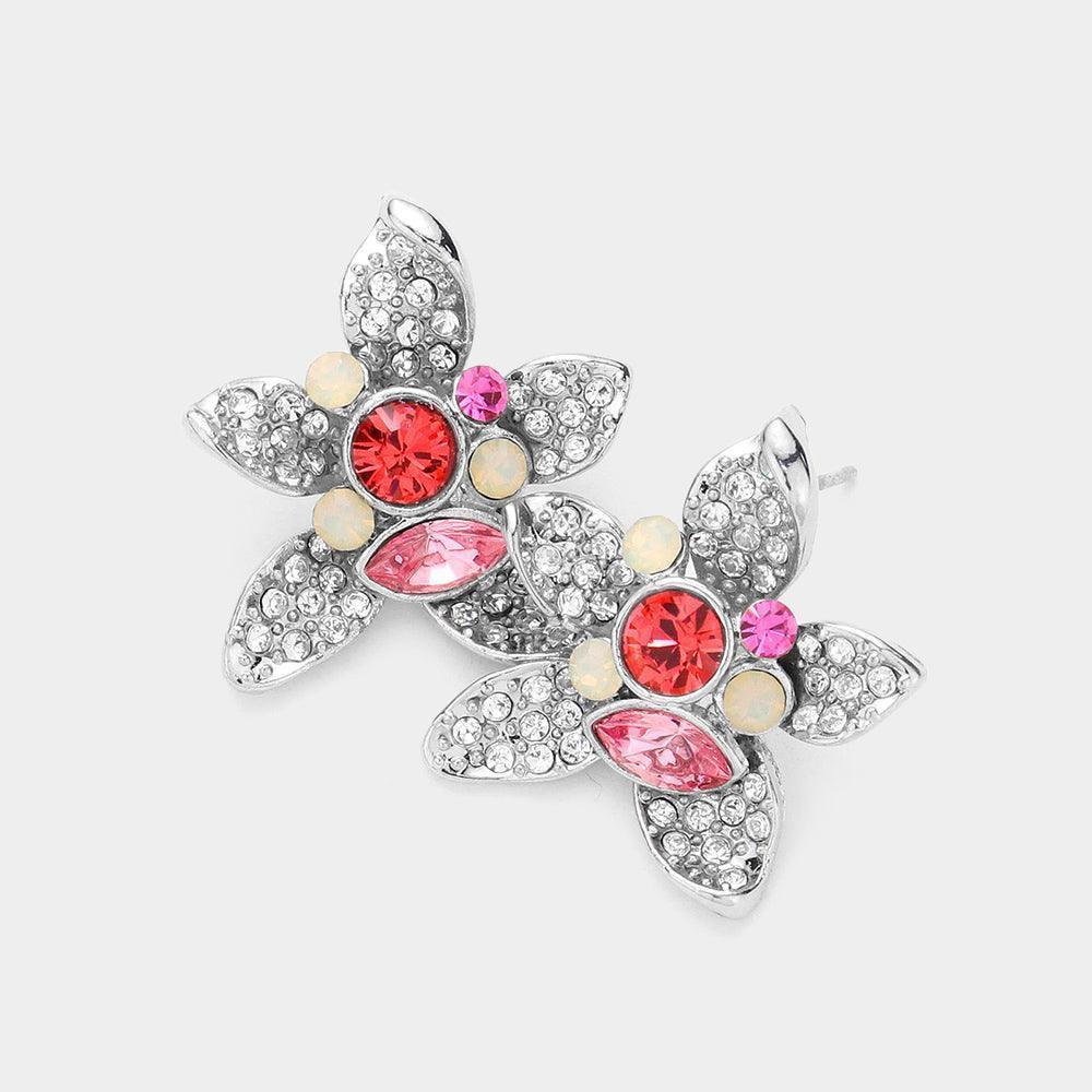 Pink Crystal Pave Flower Stud Earrings - Jewelry Store by Erik Rayo