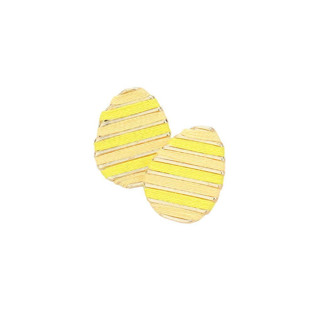 Yellow Thread Wrapped Easter Egg Stud Earrings - Jewelry Store by Erik Rayo