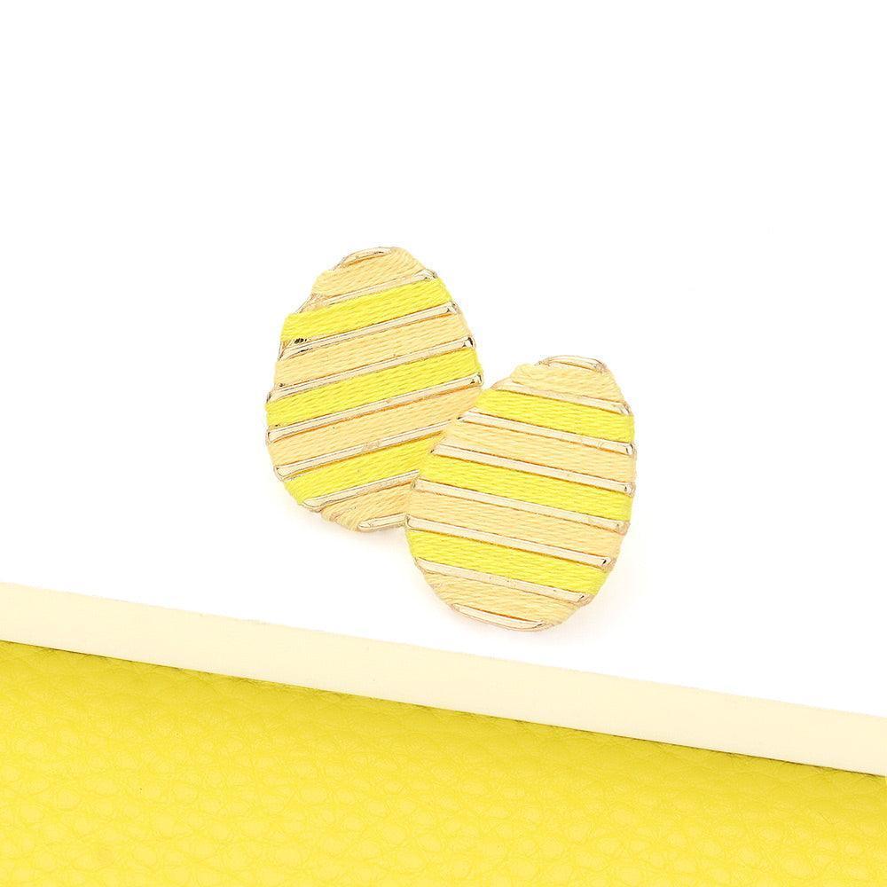 Yellow Thread Wrapped Easter Egg Stud Earrings - Jewelry Store by Erik Rayo