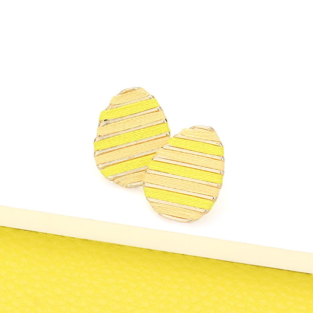 Yellow Thread Wrapped Easter Egg Stud Earrings