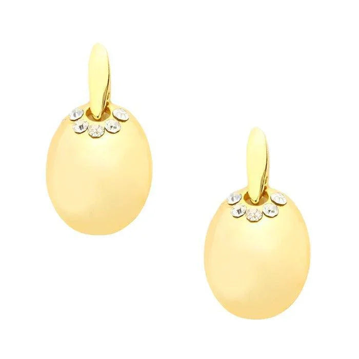 Gold Crystal detail oval metal stud earrings