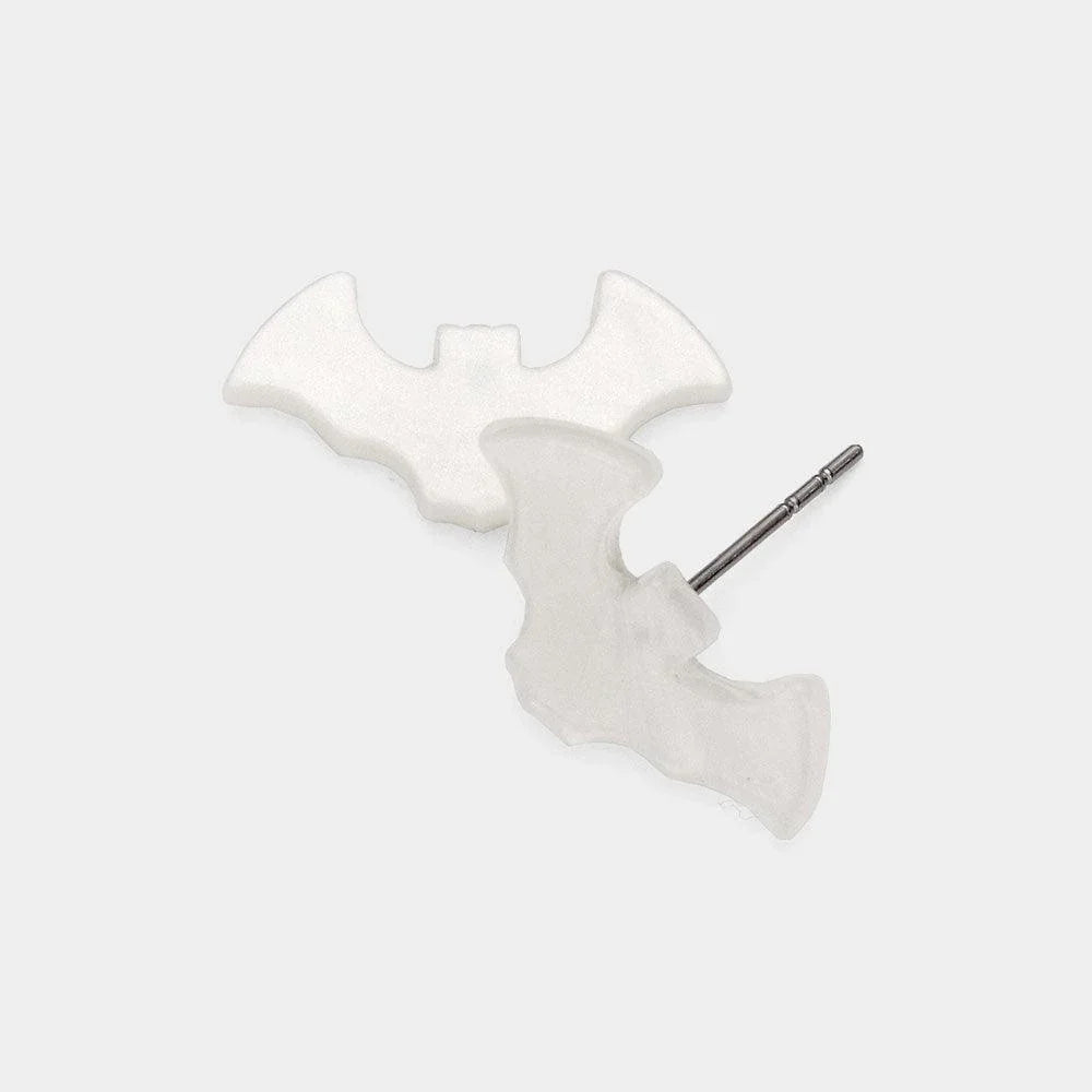White Resin Bat Stud Earrings - Jewelry Store by Erik Rayo