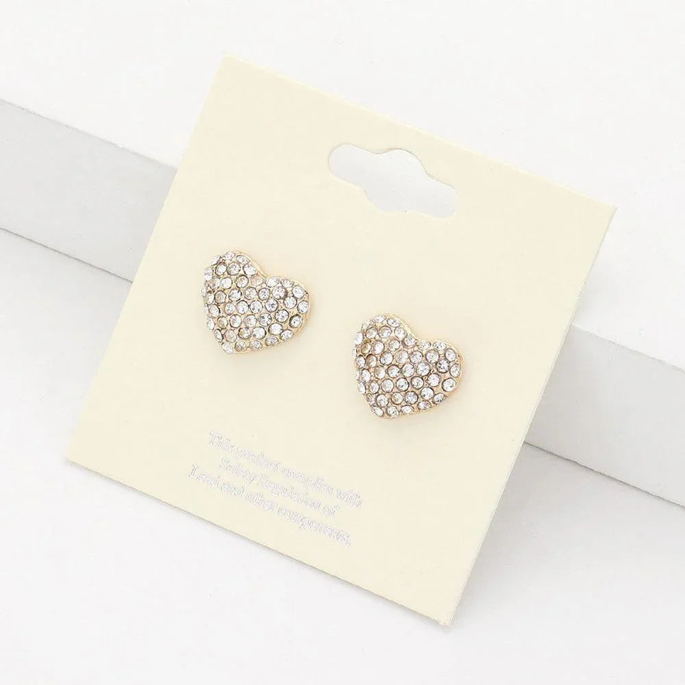 Clear Pave Crystal Rhinestone Heart Stud Earrings - Jewelry Store by Erik Rayo