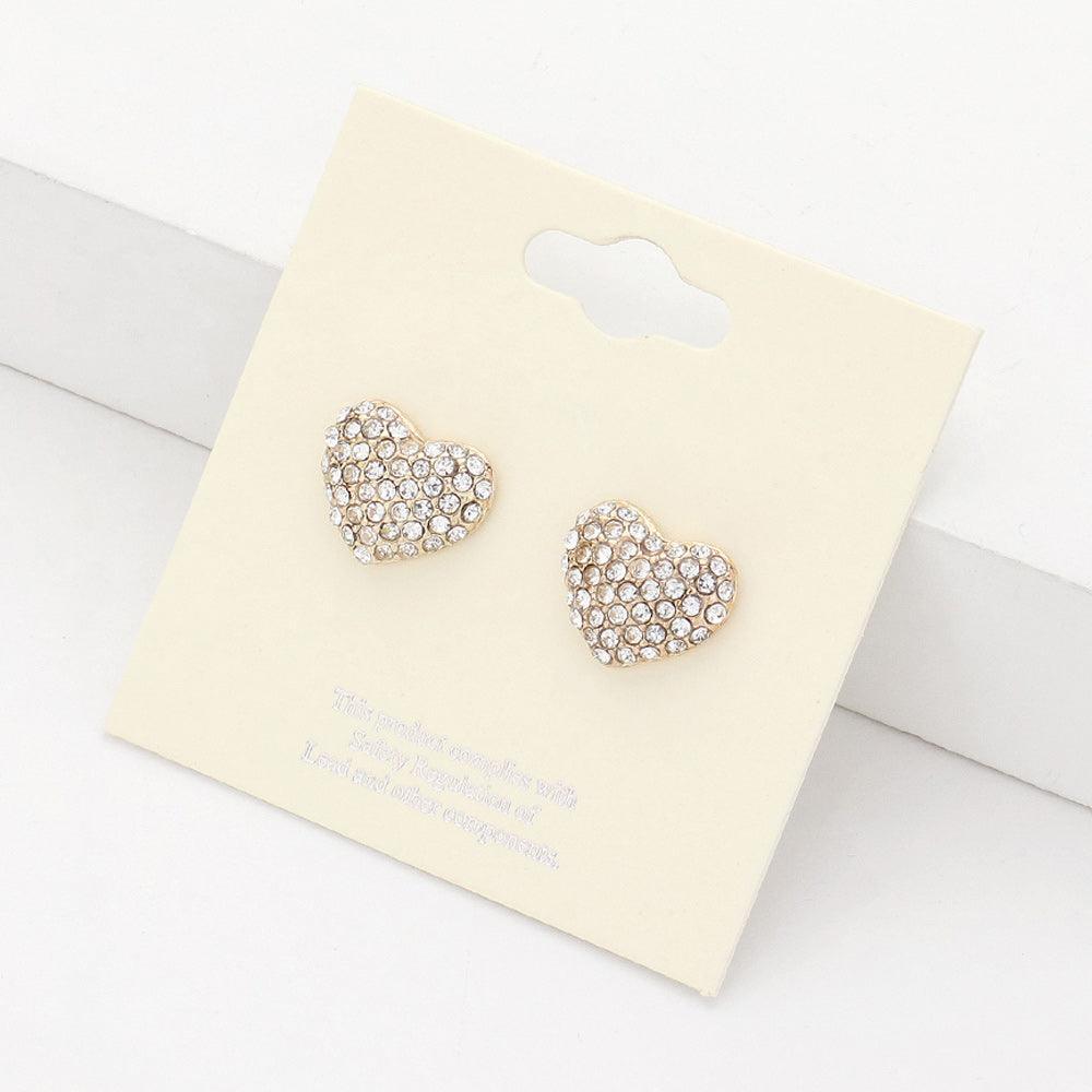 Clear Pave Crystal Rhinestone Heart Stud Earrings