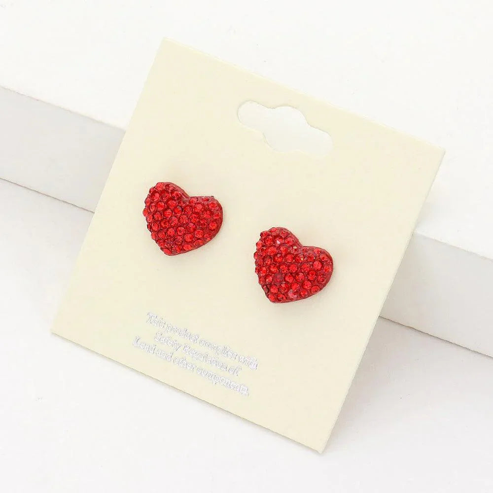 Pave Crystal Rhinestone Heart Stud Earrings - Jewelry Store by Erik Rayo
