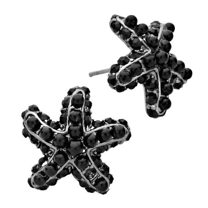Hematite Crystal & bead starfish stud earrings - Jewelry Store by Erik Rayo