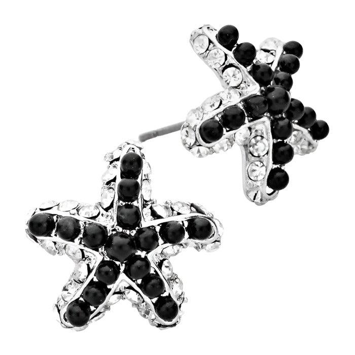 Clear Crystal & bead starfish stud earrings