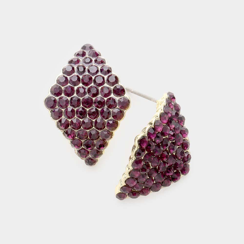 Amethyst Rhinestone Rhombus stud Evening Earrings - Jewelry Store by Erik Rayo