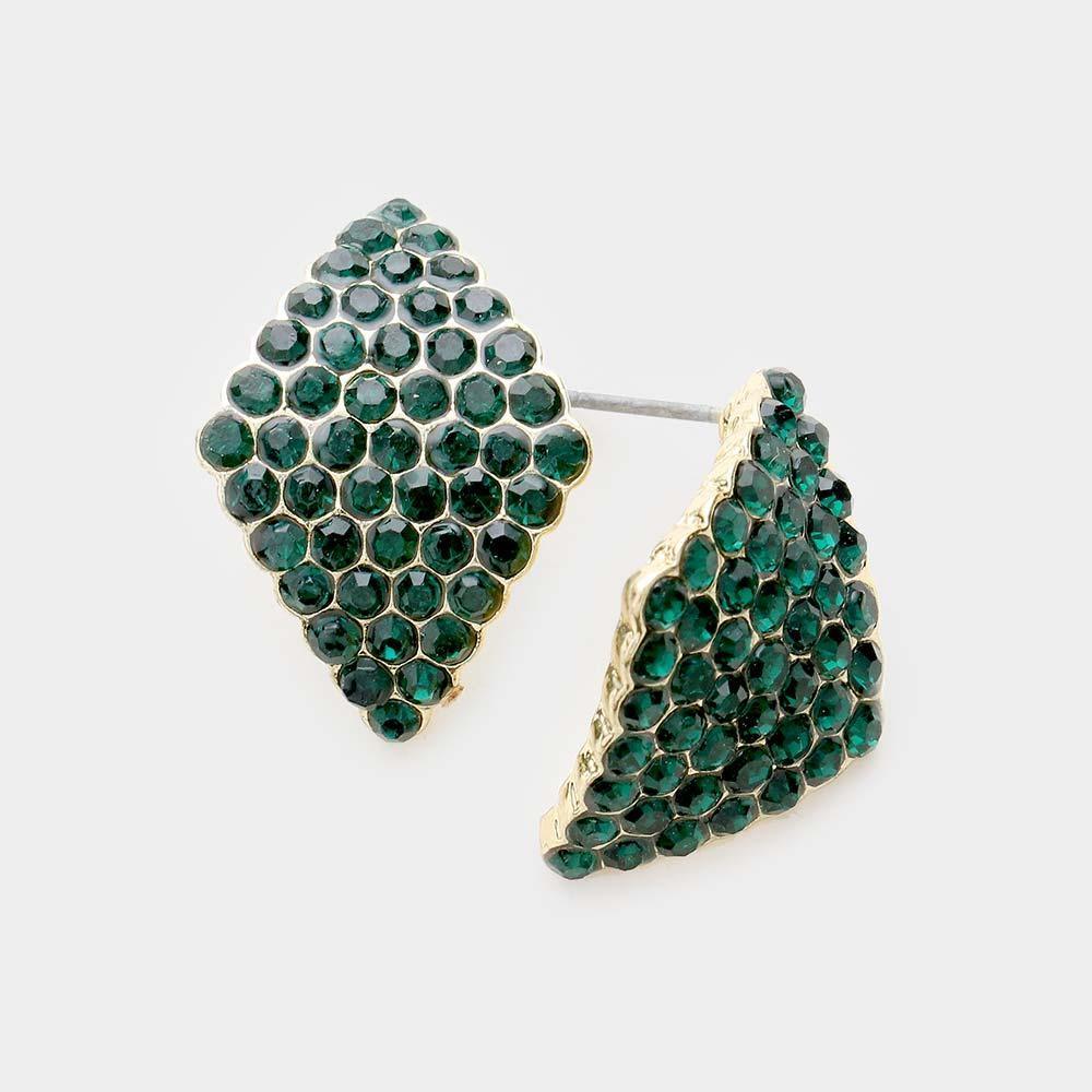 Gold Rhinestone Rhombus stud Evening Earrings - Jewelry Store by Erik Rayo
