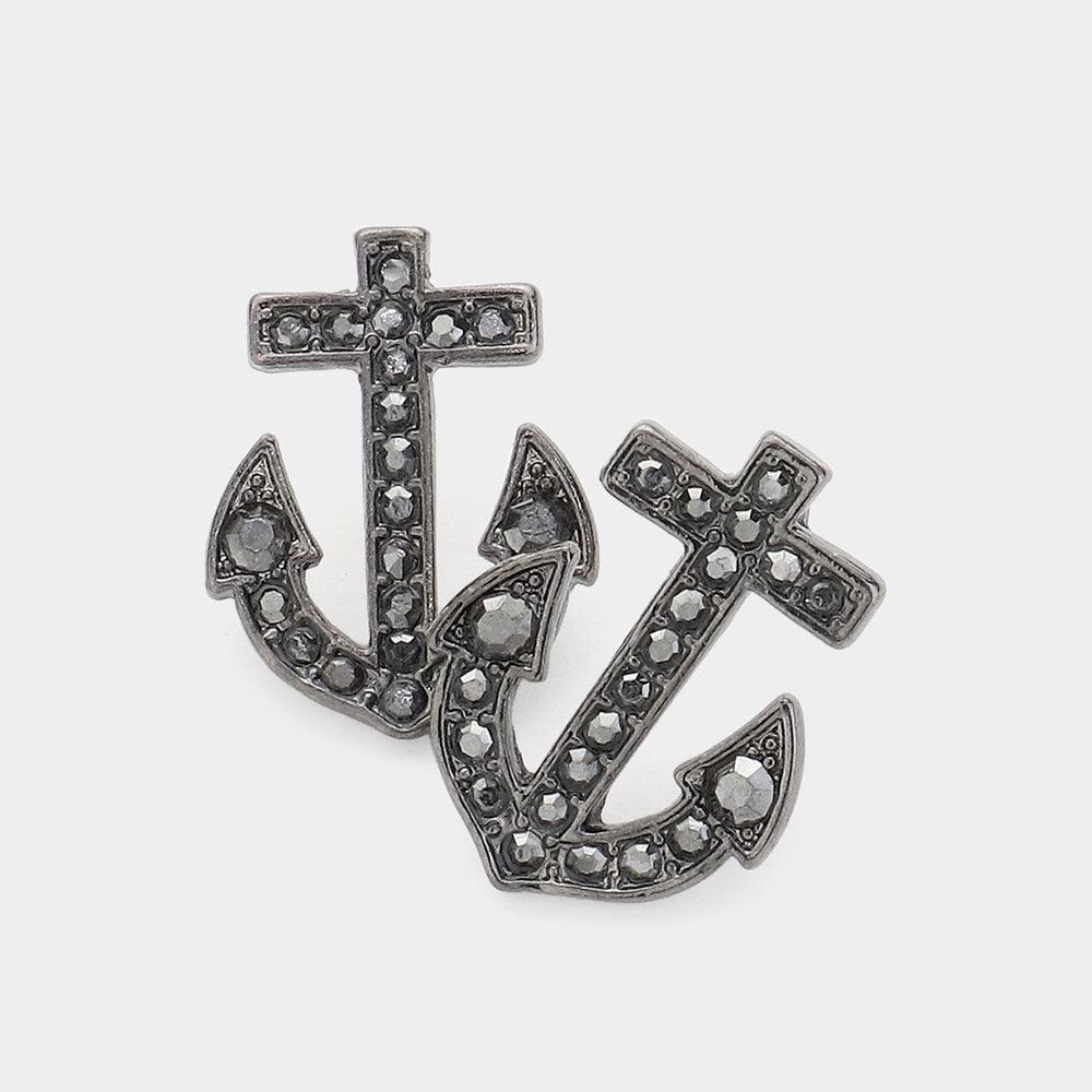 Stone Paved Anchor Stud Earrings - Jewelry Store by Erik Rayo