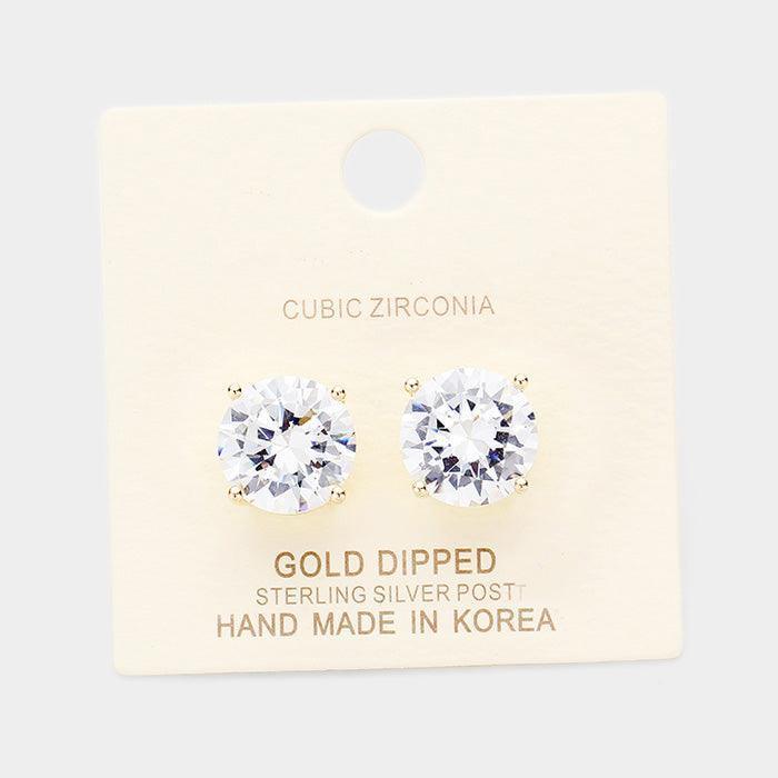 Gold Gold Dipped 12mm Cubic Zirconia Round Stud Earrings - Jewelry Store by Erik Rayo