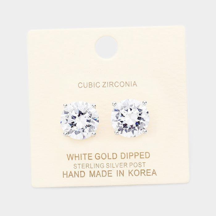 Clear White Gold Dipped 12mm Cubic Zirconia Round Stud Earrings - Jewelry Store by Erik Rayo