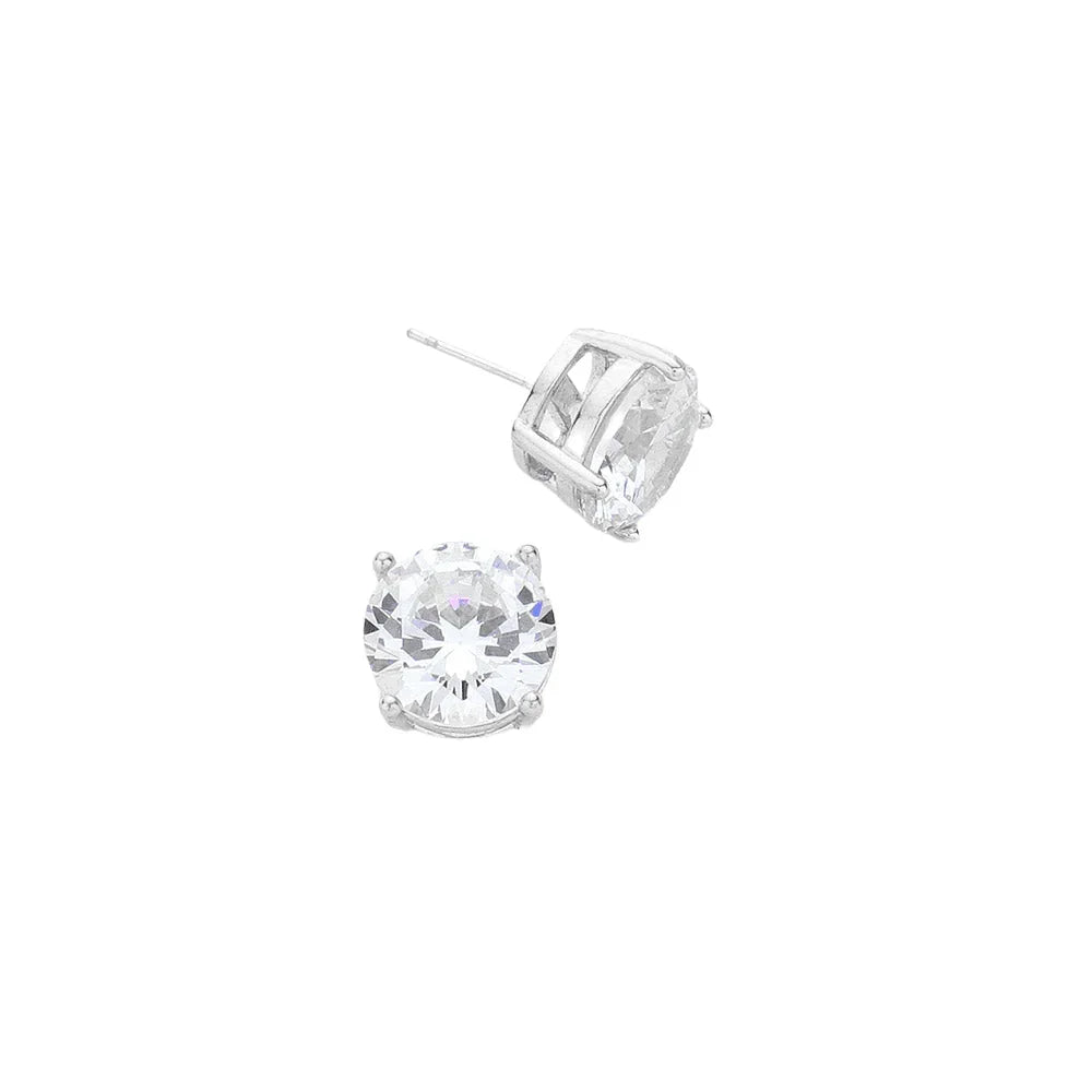 Silver 12mm Round Cut Crystal Cubic Zirconia CZ Stud Earrings with Clear Box - Jewelry Store by Erik Rayo