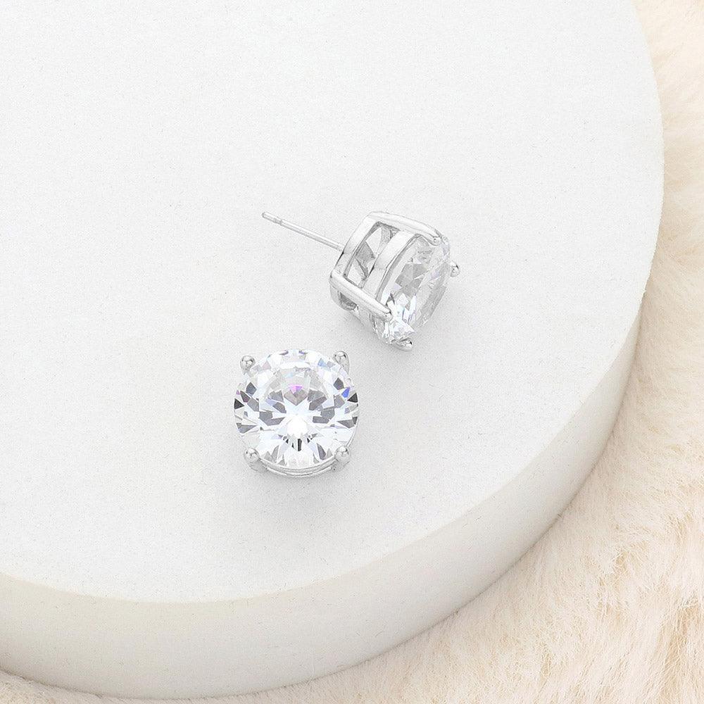 Silver 12mm Round Cut Crystal Cubic Zirconia CZ Stud Earrings with Clear Box - Jewelry Store by Erik Rayo