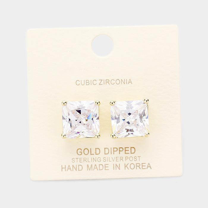 Gold Gold Dipped 12mm Cubic Zirconia Square Stud Earrings - Jewelry Store by Erik Rayo