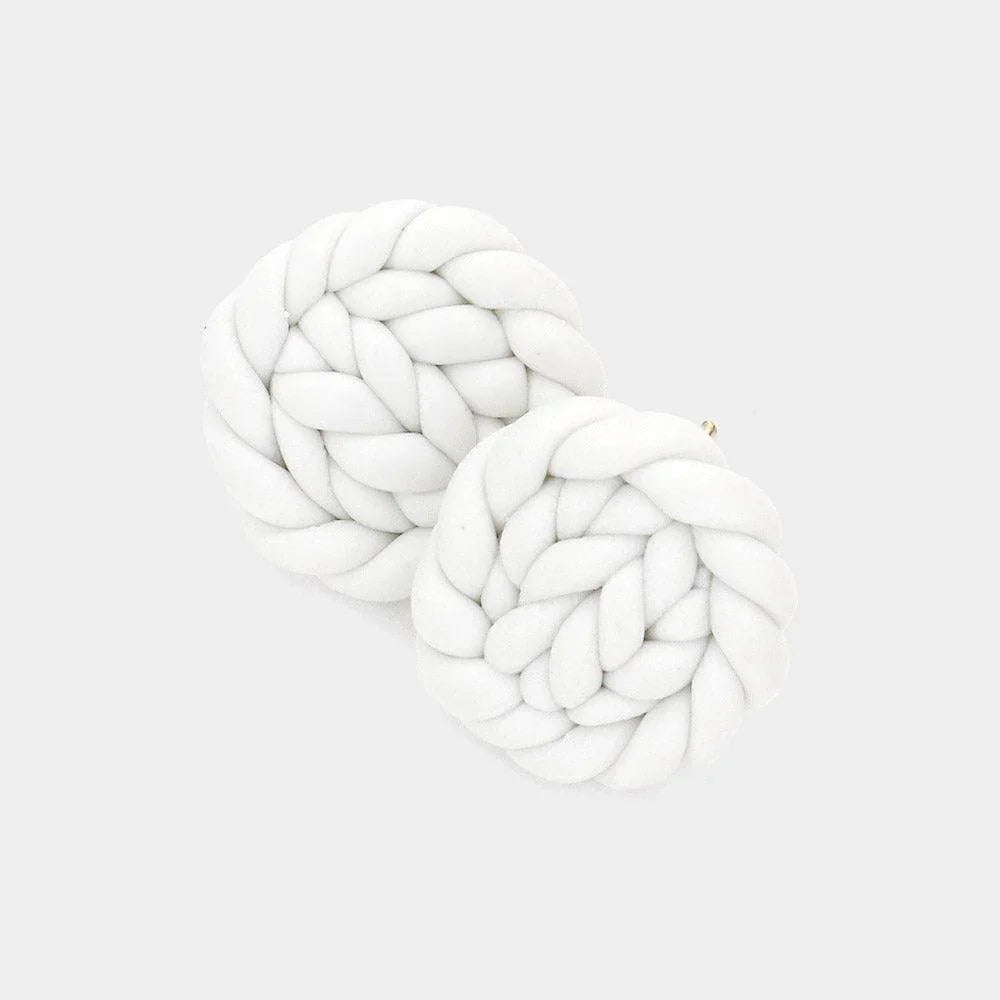 White Braided Round Polymer Clay Stud Earrings - Jewelry Store by Erik Rayo