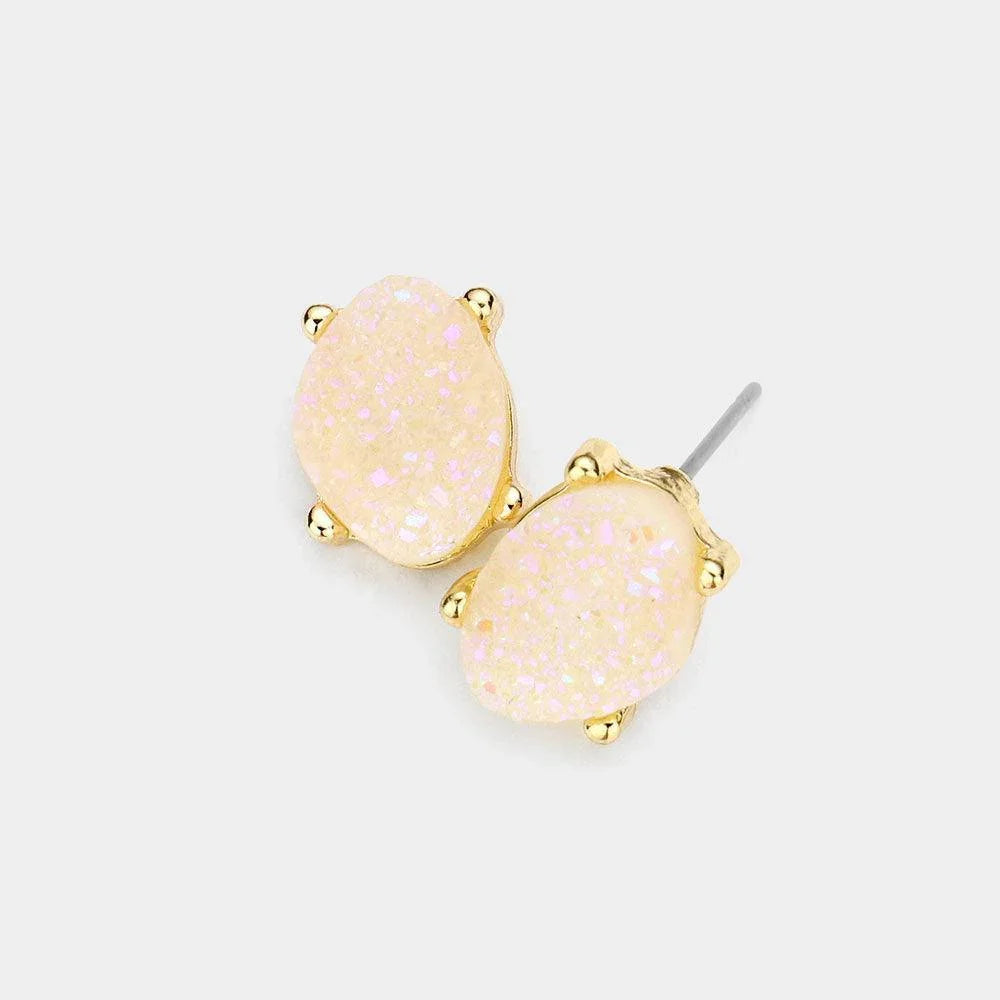 Pink Druzy Stud Earrings - Jewelry Store by Erik Rayo