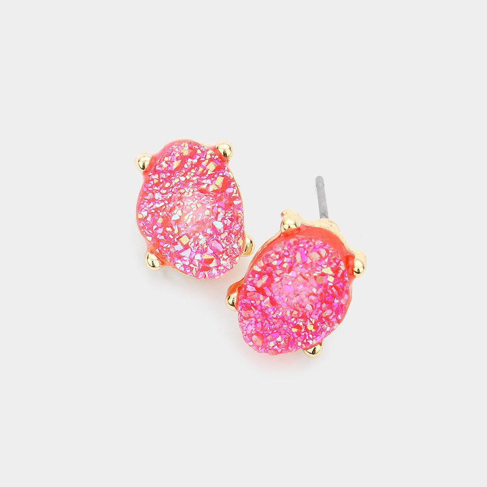 Red Druzy Stud Earrings - Jewelry Store by Erik Rayo