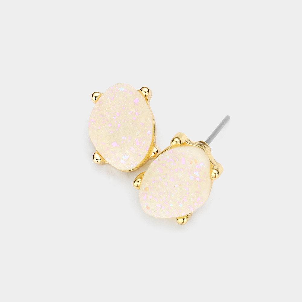 White Druzy Stud Earrings