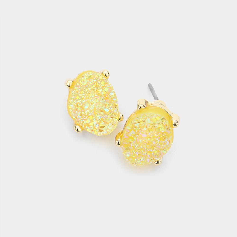Yellow Druzy Stud Earrings - Jewelry Store by Erik Rayo