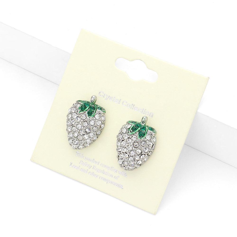 Clear Crystal Paved Strawberry Stud Earrings - Jewelry Store by Erik Rayo