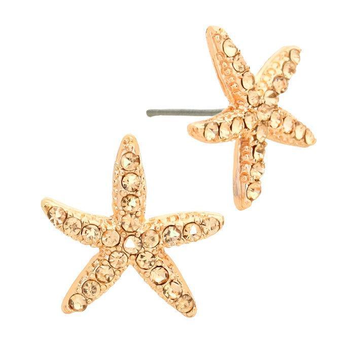 Rose Gold Crystal starfish stud earrings - Jewelry Store by Erik Rayo