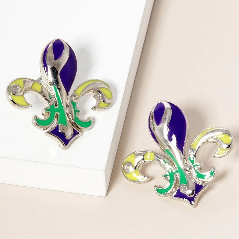 Mardi Gras Fleur De Lis Stud Earrings - Jewelry Store by Erik Rayo