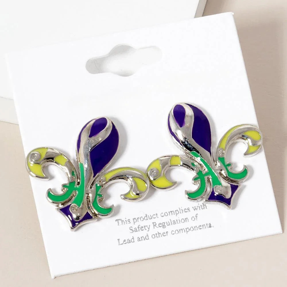 Mardi Gras Fleur De Lis Stud Earrings - Jewelry Store by Erik Rayo