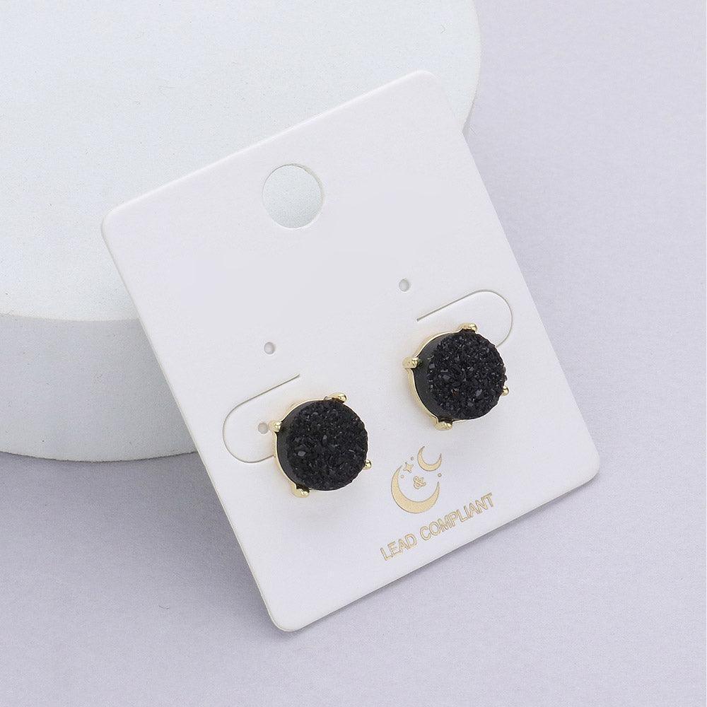 Black Round Druzy Stud Earrings