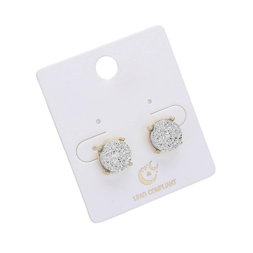 Silver Round Druzy Stud Earrings - Jewelry Store by Erik Rayo