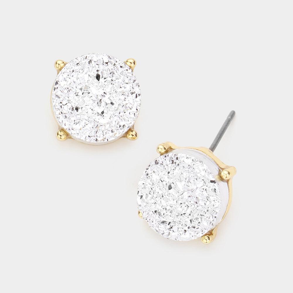 Silver Round Druzy Stud Earrings - Jewelry Store by Erik Rayo