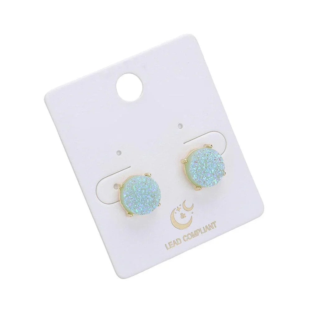 Blue Round Druzy Stud Earrings - Jewelry Store by Erik Rayo