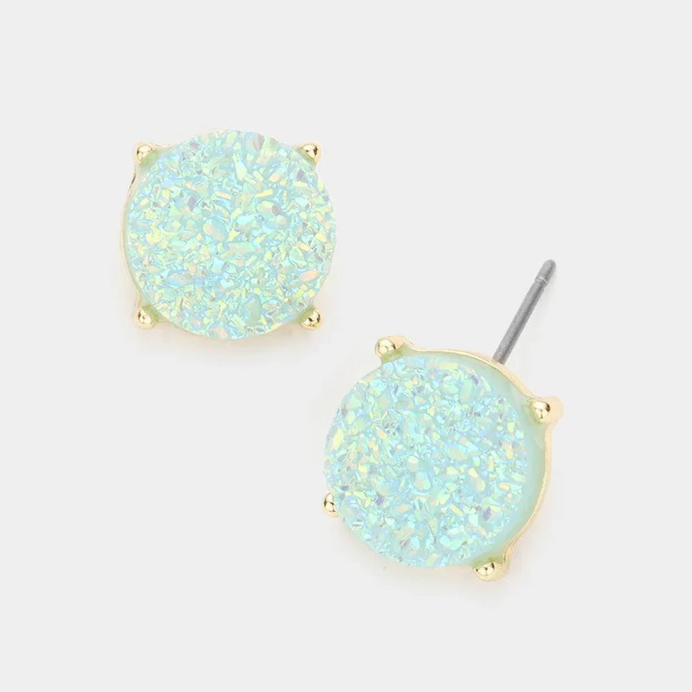 Blue Round Druzy Stud Earrings - Jewelry Store by Erik Rayo