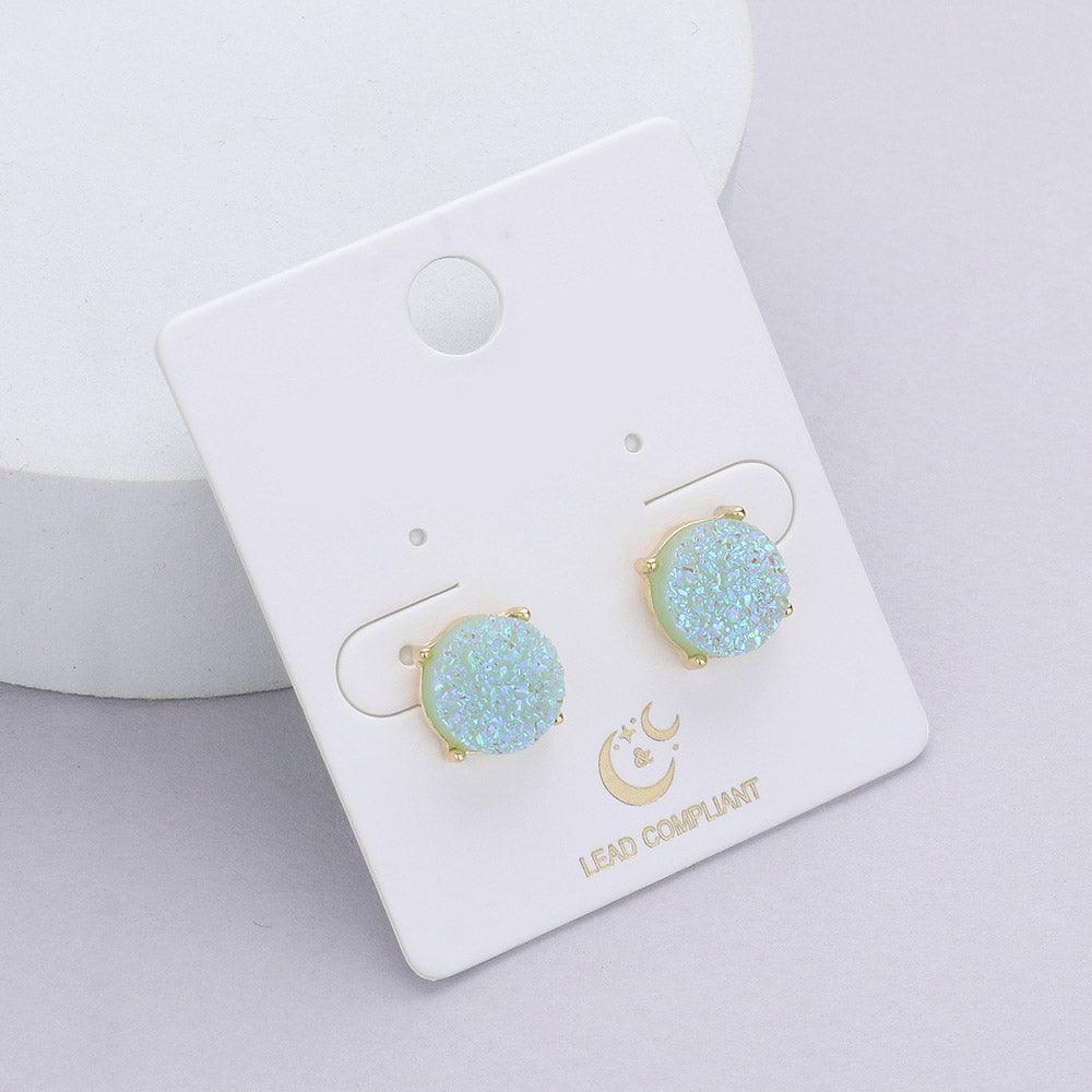 Blue Round Druzy Stud Earrings - Jewelry Store by Erik Rayo